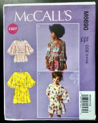 6690 MCCALLS KIDS BUTTERFLY TIED TOPS, DRESS, BELT PATTERN UNCUT 3-6